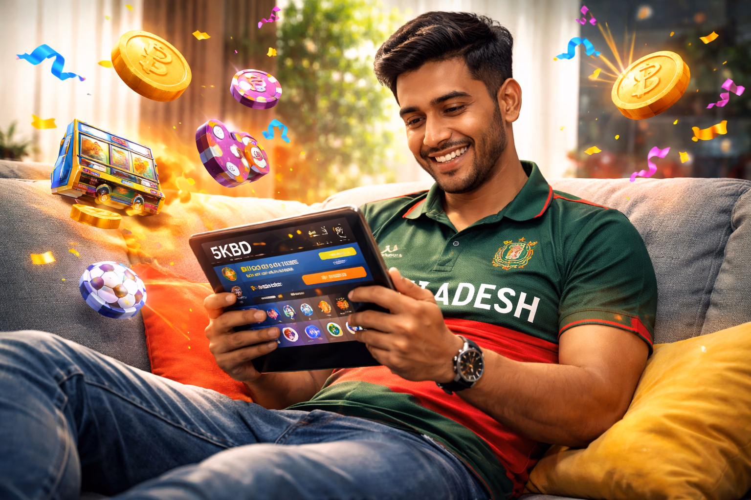 জ্বলজ্বল করা আলো এবং ভাসমান কয়েন সহ 5KBD সদস্য অঞ্চলে বাজি ধরারদের আমন্ত্রণ জানাচ্ছে পরিশীলিত ক্যাসিনো অভ্যর্থনাকারী